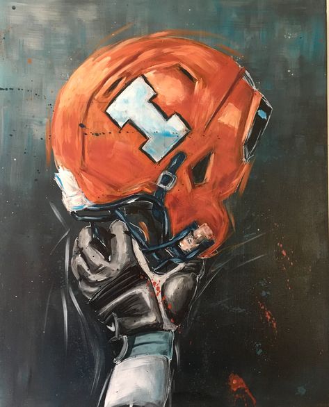 Abstract Football Painting, Football Painting Canvases, Football Painting Ideas, Painting Football, Football Painting, Football Paintings, Sports Painting, University Of Illinois, Kit Ideas