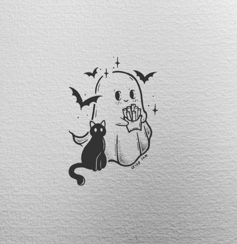 Doodle Doodle, Ghost Drawing, Cat Ghost, Ghost Tattoo, Doodle Tattoo, Spooky Tattoos, Halloween Tattoo, Book Tattoo, Desenho Tattoo