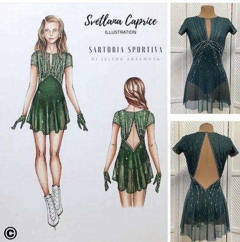 Skating Dresses Ideas, Figure Skating Dresses Green, Green Figure Skating Dress, Figure Skating Dress Pattern Sewing, Dark Green Figure Skating Dress, Ice Skating Dresses Costumes, Figure Skating Dress Patterns, Ice Skating Competition Dress, Dark Figure Skating Dresses