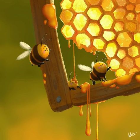 Honey Illustration, Bee Artwork, Bee Drawing, Bee Illustration, Best Honey, Illustration Ideas, Bee Art, Cute Creatures, Illustration Artists