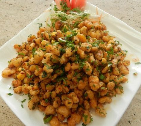 Crispy Fried Corn Recipe | HungryForever Fried Corn Recipe, Crispy Corn Recipe, Onion Greens, American Corn, Crispy Corn, Veg Snacks, Fried Corn, Corn Recipe, Chaat Recipe