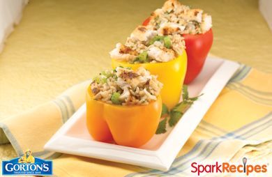 Tilapia Stuffed Peppers Recipe via @SparkPeople Gorton Recipe, Nevada Recipes, Salmon Stuffed, Grilled Tilapia, Broiled Salmon, Pan Frying, Stuffed Pepper, Leftover Rice, Clean Food