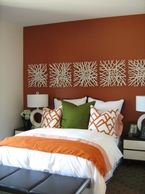 Orange Accent Wall, Wall Headboard Ideas, Deco Living, Purple Wall, Bedroom Orange, Headboard Wall, Accent Wall Bedroom, Kids Headboard, Bedroom Accent