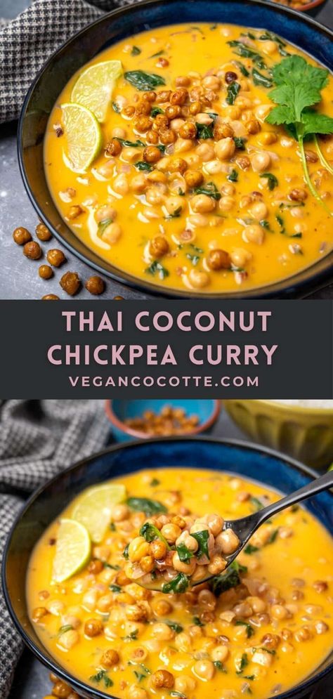 Thai Coconut Chickpea Curry Spiced Chickpea Stew With Coconut, Coconut Curry Stew, Chickpea And Coconut Milk Recipes, Chickpea Veggie Curry, Cashew Coconut Curry, Coconut Chickpea Stew, Vegan Coconut Chickpea Curry, Chick Pea Curry Recipes Coconut Milk, Coconut Curry Chickpea Soup