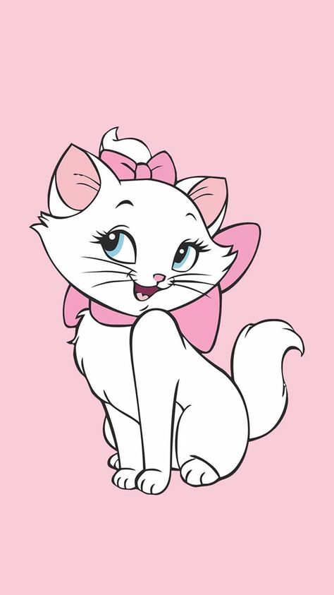 Lulu Caty Pink, Disney Cats Wallpaper, Marie Cat Aesthetic, Marie Cat Wallpapers, Arista Cats, Marie Aristocats Aesthetic, Pink Cartoon Aesthetic, Pink Cat Cartoon, Coquette Kitty