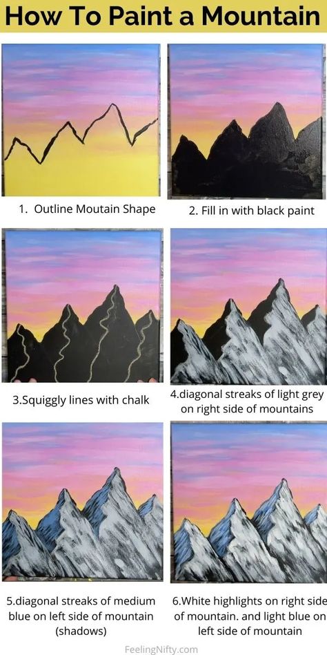 How To Paint a Mountain - Easy & Fun Mountain Scene For Beginners Landscape For Beginners Easy, Mountain Topography Art, Easy Painting Ideas Mountains, Shading Mountains Painting, Easy Acrylic Painting Ideas Mountains, Landscape Paintings Mountain Easy, Mountain Painting For Beginners, Mountains And Trees Painting Easy, Paintings Of Mountains Easy