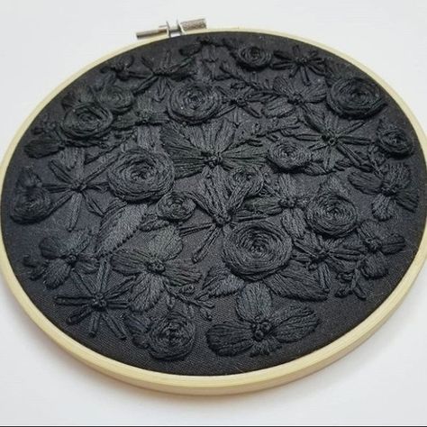 Black floss on black fabric giving us all the texture 🖤 @calicoranger #dmcthreads #dmcembroidery Black Work Embroidery, Black On Black Embroidery, Black And White Embroidery, Flower Embroidery Pattern, Tattoo Moon, Crewel Embroidery Kits, Embroidery Patterns Vintage, Black Embroidery, Black Work