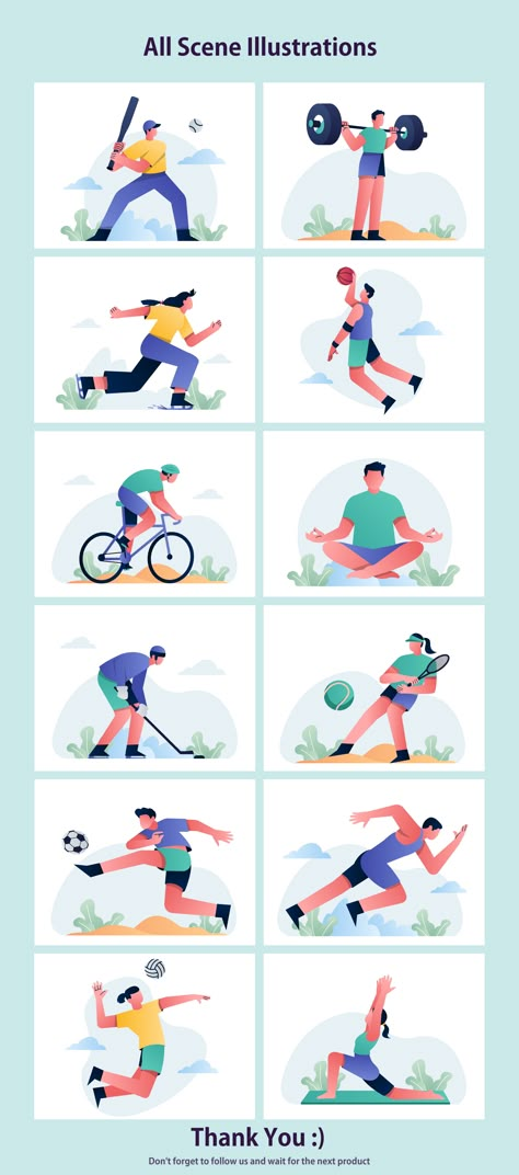 Sport Vector Illustration, Sport Drawing Illustration, Sport Illustration Graphics, Sport Illustration Art, Flat Art Illustration, Athlete Illustration, Exercise Graphic, Flat Character Illustration, Sports Art Design