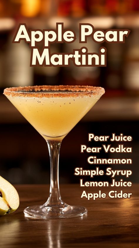 Apple Pear Martini Fall Martinis, Cinnamon Cocktails, Appletini Recipe, Apple Cider Martini, Apple Martini Recipe, Cider Martini, Cinnamon Cocktail, Pear Martini, Cocktail Cards