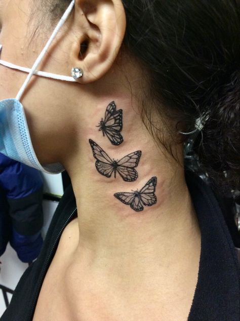 Butterfly neck tattoo Neck Tattoos Women Butterfly, Butterfly Neck Tattoos Women, Neck Tattoo Designs For Women, Neck Tattoo Butterfly, Neck Butterfly Tattoo, Butterfly Tattoo On Neck, Butterfly Tattoo Neck, Butterfly Tattoo Behind Ear, Butterfly Neck Tattoo