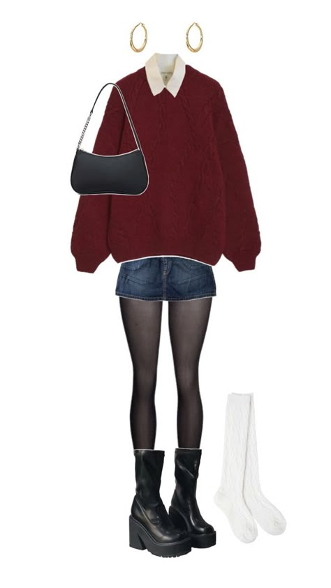 Maroon And Black Outfit, Dark Red Outfit Aesthetic, Red And Black Outfits, Maroon Outfit, Ideas De Outfits, 2000s Fashion Outfits, Red Outfit, Alternative Outfits, Winter Fits