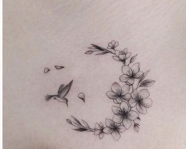 Pin by Hana Princova on Tetování mandaly in 2022 | Tattoos, Flower tattoo, Tatting Explore Tattoo, Tattoos For Women Flowers, Moon Tattoo Designs, Tiny Tattoo, Blossom Tattoo, Shoulder Tattoos For Women, Hummingbird Tattoo, Cherry Blossom Tattoo, Collar Bone Tattoo