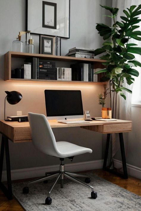 Minimalist Desk Setup, Setup Minimalist, Desk Setup Ideas, Setup Inspiration, Minimalist Desk, Office Office, Setup Ideas, Aesthetic Minimalist, Loft Living