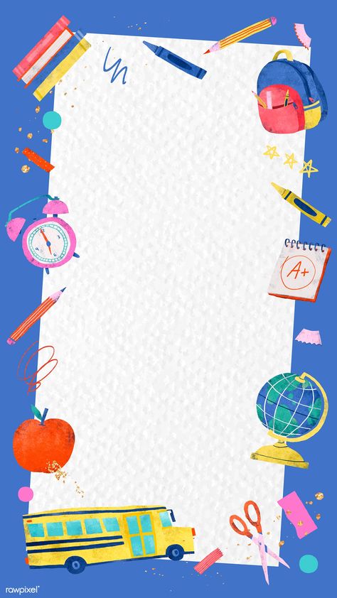 Blue back to school frame mobile phone wallpaper vector | premium image by rawpixel.com / Toon School Phone Wallpaper, Back To School Frame, Wallpaper School, Frame School, Back To School Wallpaper, School Wallpaper, School Border, School Vector, Whats Wallpaper