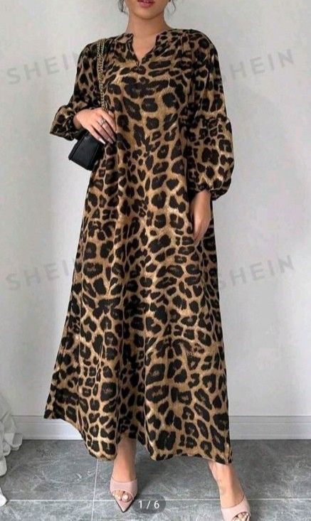 Brown Long Dress Outfit, Diy Vetement, Trendy Dress Outfits, Animal Print Dress, Leopard Dress, Baddie Quotes, Simple Trendy Outfits, Vestido Casual, Women Sleeve