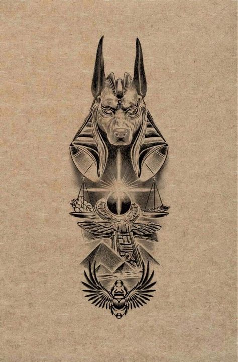 Egyptian Dog Tattoo, Egyptian Back Tattoo, Egyptian Eye Symbol, Sphinx Tattoo, Egypt Tattoo Design, Egyptian Tattoos, Thigh Tattoo Men, Egyptian Theme, Anubis Tattoo