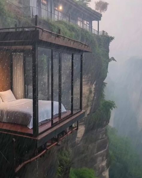 Ashley Stark Kenner on Instagram: "The sound of the rain. I find it so soothing. Which is your favorite? Via @yourlifenature • • • #architecture #rainstorm #bedroom #bedroomdesign" House In Nature, Dream Room Inspiration, House Goals, Architectural Inspiration, Beautiful Places To Visit, Dream Home Design, Amazing Architecture, Luxury House, The Sound