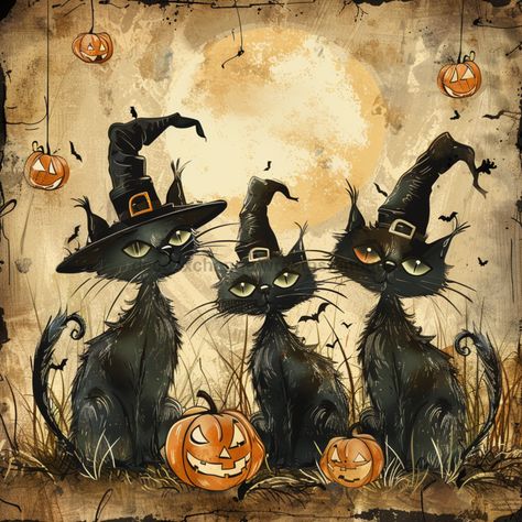 Halloween Cats Mb-00018 Sign For Wreath 10X10’ Metal Thanksgiving Painting, Vintage Halloween Cat, Spooky Halloween Decor, Witch Vintage, Small Easel, Halloween Cats, Halloween Rocks, Grapevine Wreaths, Pot Ideas