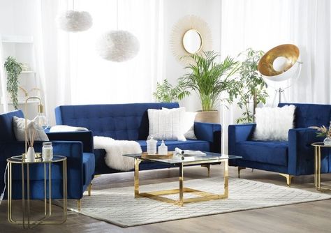 Décoration salon bleu et beige : 15 idées Blue Corner Sofas, Corner Sofa With Ottoman, Velvet Sofa Set, Sofa Arrangement, Sofa Bed Black, Navy Blue Sofa, Velvet Corner Sofa, Sofa Bed With Chaise, Sofa Accessories