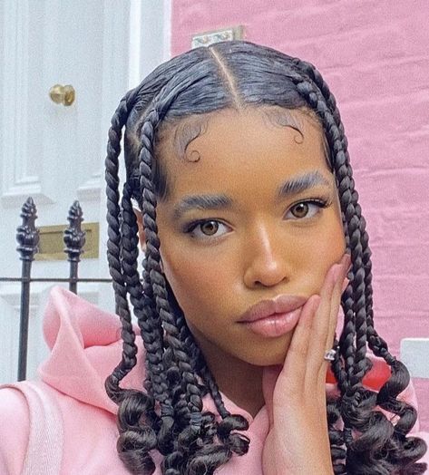 #hairstyles #hairstyles #hairideas #gurlmoods Jumbo Knotless Braids Hairstyles, Coi Leray Braids, Knotless Braids Hairstyles, Short Braid, Jumbo Knotless, Braided Headband Hairstyle, Coi Leray, Short Box Braids, Girl Hairstyle