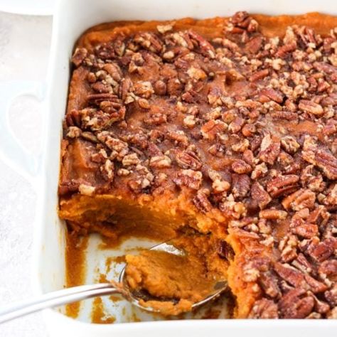 Easy Paleo Sweet Potato Casserole (Dairy Free & Gluten Free) - Mary's Whole Life Casserole Dairy Free Gluten Free, Dairy Free Sweet Potato Casserole, Casserole Dairy Free, Paleo Sweet Potato Casserole, Thanksgiving Sweet Potato, Sweet Potato Side Dish, Sweet Potato Sides, Sweet Potato Thanksgiving, Sweet Potato Dishes