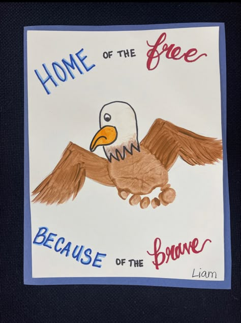 4th of July Eagle footprint Veterans Day Toddler Art, Crafts For Veterans Day For Kids, Veterans Day Footprint Art, Memorial Day Baby Crafts, Memorial Day Art For Infants, Memorial Day Footprint Art, Memorial Day Infant Crafts, Veterans Day Crafts For Infants, Labor Day Crafts For Infants