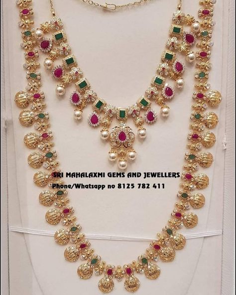 Ram Parivar Necklace Designs, Simple Long Haram Gold Jewellery Designs, Ram Parivar Haram Designs, Mini Haram Gold Designs, Kasula Peru, Mini Haram, Kasu Haram, N Necklace, Mala Designs