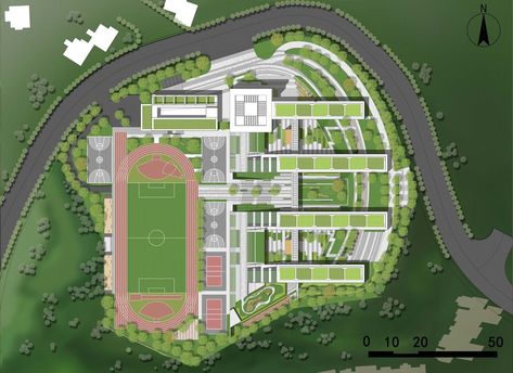 School Plan Design Architecture, School Plans Architecture Design, School Architecture Design Concept, Future School Design, School Design Ideas, School Landscape Architecture Plan, School Site Plan, School Master Plan Architecture, School Landscape Design