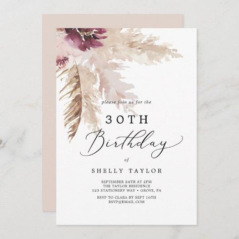 Summer Birthday Invitations, 30th Birthday Themes, Dried Palm Leaves, 30th Birthday Party Invitations, Boho Invitations, 30th Birthday Party, Thirty Birthday, 30th Birthday Invitations, Summer Birthday Party