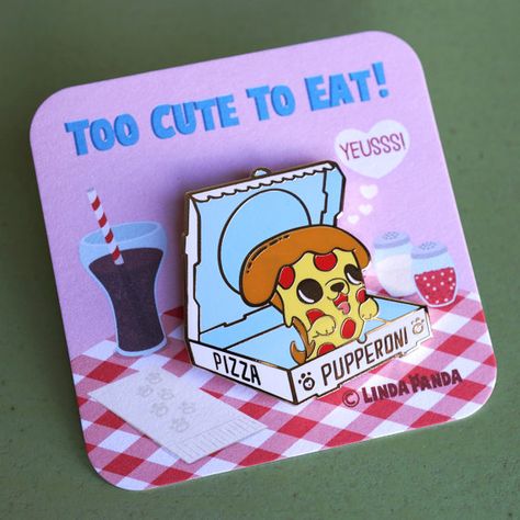 Add some adorable flare to your outfits or your pin board with the Too Cute To Eat collection brought to you by Linda Panda! The Pupperoni Lapel Pin would love to join you for all your delicious pizza endeavors! Yummy Yum Woof! Details: - 1.25 hard enamel lapel pin - rubber backing - Cute Animal Drawings Kawaii, Delicious Pizza, Enamel Lapel Pin, Clay Art Projects, Pins And Patches, Cool Pins, Cute Pins, Logo Sticker, Pin Board