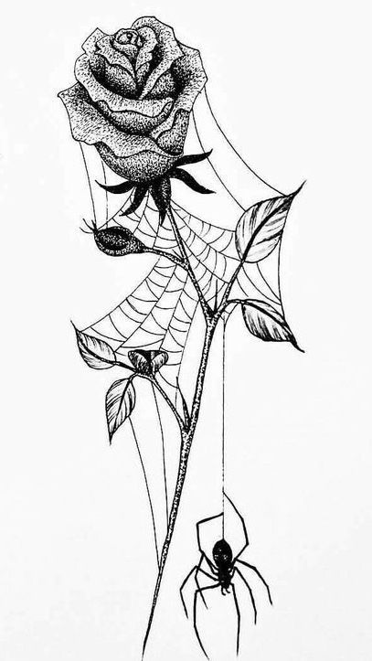 Spider Tattoo With Flowers, Spider And Flower Tattoo Design, Rose And Web Tattoo, Flowers And Spider Web Tattoo, Spider Web Rose Tattoo, Rose Spider Web Tattoo, Spider Web Flower Tattoo, Spider Hanging From Flower Tattoo, Flower And Spider Web Tattoo