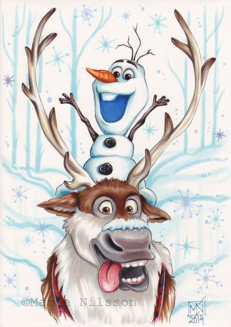 Sven And Olaf, Sven Frozen, Frozen Snowman, Frozen Art, Animation Disney, Disney Paintings, Images Disney, Art Disney, Christmas Drawing