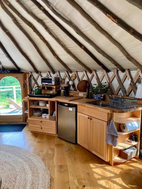 Yurt Aesthetic, Yurt Kitchen, Bell Tent Interior, Yurt Life, Putney Vermont, Building A Yurt, Yurt Interior, Luxury Yurt, Views Of Nature