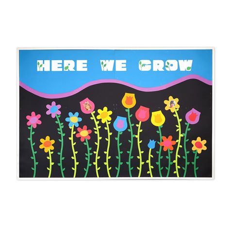 Here We Grow Bulletin Board - Catalog Grow Bulletin Board, Bulletin Boarders, Icebreaker Games For Kids, Flower Bulletin Boards, Birthday Board Classroom, Christmas Bulletin Boards, Board Classroom, Ra Boards, Reading Bulletin Boards