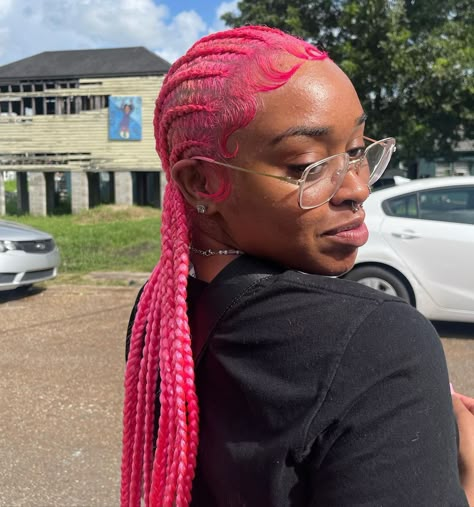 Braider Aesthetic, Pink Cornrows Braids, Pink Braided Hairstyles, Pink And Purple Braids, Fresh Braids, Vacay Hair, Black Women Weave Hairstyles, Weave Hair Color, Pink Hairstyles