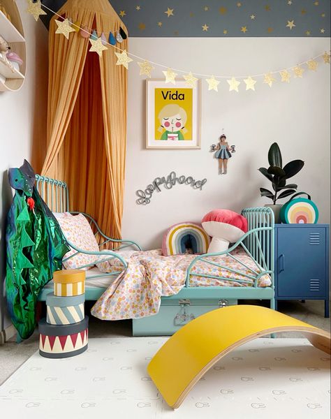 Minnen Bed, Ikea Minnen Bed, Twin Room, Girl Room Inspiration, Kids Rooms Inspo, Colorful Kids Room, Kids Bedroom Inspiration, Nursery Baby Room, Balance Board