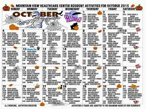 October activity calendar October Activity Calendar, Washing Machine Smell, Activities Director, Activity Calendar, Nursing Home Activities, October Activities, December Activities, October Calendar, Elderly Activities