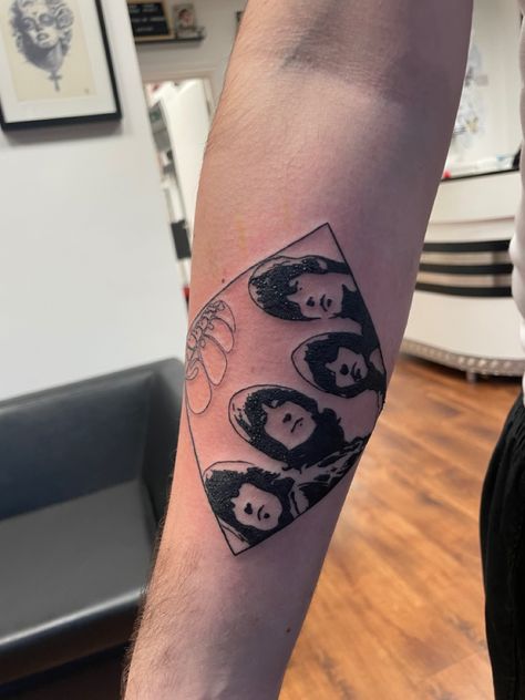 Rubber soul rubber soul tattoo the Beatles tattoo Retro Matching Tattoos, Rubber Soul Tattoo, In My Life Tattoo Beatles, Beatles Tattoo Sleeve, The Doors Tattoo, Beatles Inspired Tattoos, The Smiths Tattoo, Album Cover Tattoo, Body Distortion