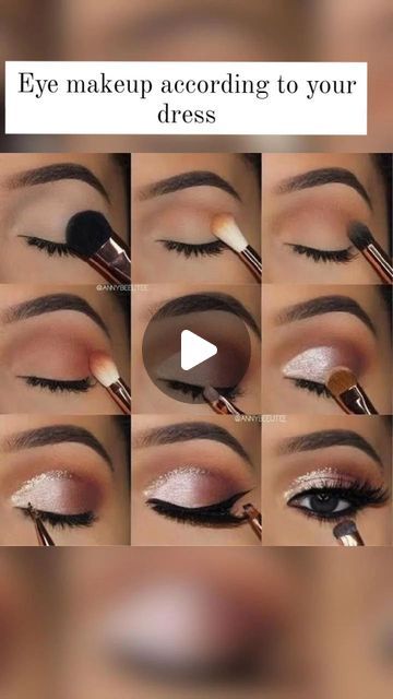 Shanzamakeover on Instagram: "Eye makeup look according to your dress👀 . . . Follow for more @shanzamakeover  . . . .  #fy#fyp #viralvideos #instagood #viralreels #instagood #reelsvideo #explorepage #foryou #explore #followｍe #followformore #instagram #eyemakeup #eyeshadow" Date Night Eye Makeup Tutorials, Glamour Eyeshadow Tutorial, Eyeshows Looks Step By Step Brown Eyes, Day To Night Makeup Looks, Black Dress Makeup Tutorial, Beginner Eye Makeup Step By Step, Eye Makeup For Green Dress, Wedding Makeup Tutorial Step By Step, Fall Eyeshadow Looks Step By Step