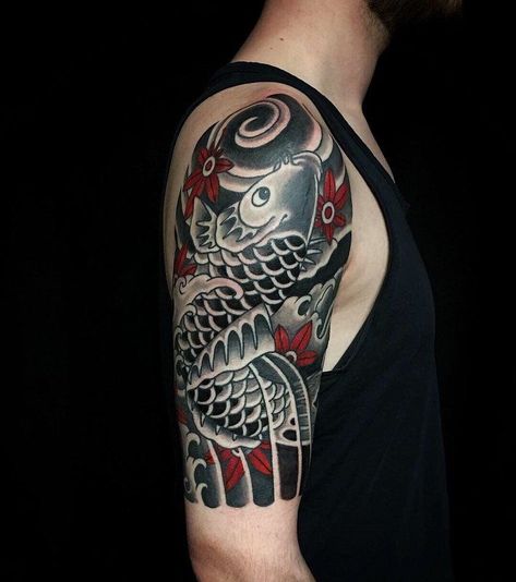 Wave Tattoo Meaning, Phoenix Tattoo Sleeve, Wave Tattoos, Mens Body Tattoos, Japanese Koi Fish Tattoo, Koi Tattoo Sleeve, Japanese Tattoos For Men, Ma Tattoo, Koi Tattoo Design