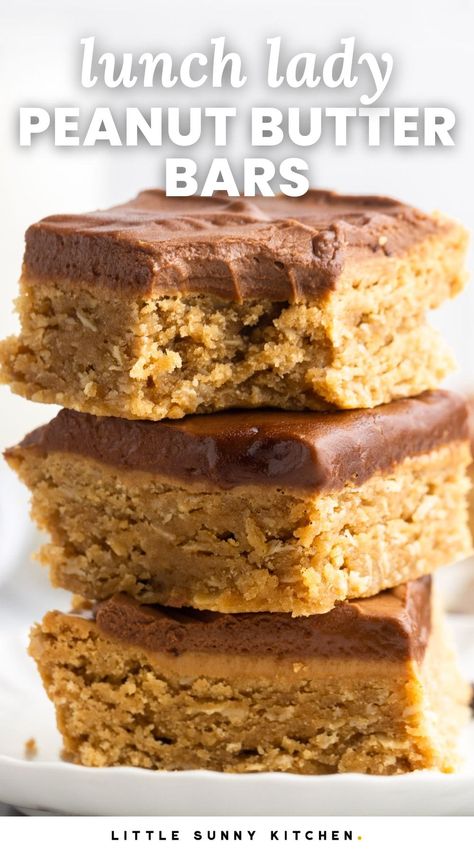 Peanut Butter Mallow Bars, Old Fashion Peanut Butter Bars, Lunchroom Ladies Peanut Butter Bars, Baked Peanut Butter Bars, Lunch Ladies Peanut Butter Bars, Peanut Butter Chocolate Chip Recipes, Peanut Butter With Chocolate On Top, Chocolate Peanut Butter Bars Recipe, Quick Chocolate Peanut Butter Desserts