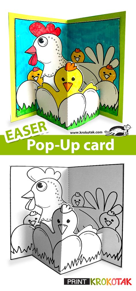 Easter pop-up card Spring Crafts For Kids Printable, Easter Card For Kids, Easter Pop Up Cards, Easter Bunnies Crafts, School Easter Crafts, Easter Projects For Kids, Easter Art For Kids, Easter Card Craft, Spring Paper Crafts