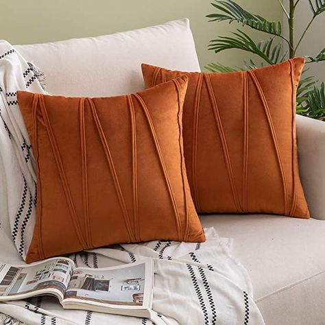 Amazon.com: Woaboy Decorative Striped Velvet Throw Pillow Covers Soft Solid Cushion Covers Square Pillowcases for Bed Sofa Couch Car Living Room 2 Pieces 18x18inch 45x45cm Orange: Home & Kitchen Couch Pillow Covers, Orange Pillows, Couch Throws, Velvet Throw, Sofa Couch Bed, Velvet Pillow Covers, Velvet Throw Pillows, Decorative Throw Pillow Covers, Square Pillow Cover