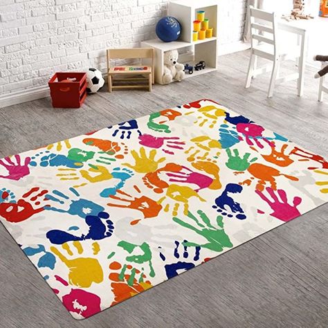 STARUIA Handprints and Footprints Kids Rug Play Carpet,4 x 6 ft Washable Colorful Area Rug for Nursery Room,Ultra Soft Non-Slip Indoor Play Mat for Bedroom Playroom Classroom Area Rug For Nursery, Rug For Nursery, Nursery Room Rugs, Playroom Classroom, Classroom Rug, Kids Area Rugs, Room Theme, Play Rug, Colorful Area Rug