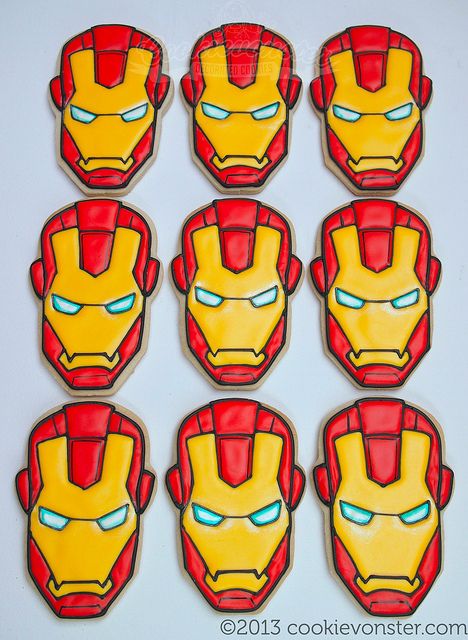 Ironman Party, Avengers Cookies, Avengers Birthday Party Decorations, Iron Man Party, Face Cookies, Ironman Cake, Iron Man Face, Superhero Cookies, Iron Man Birthday