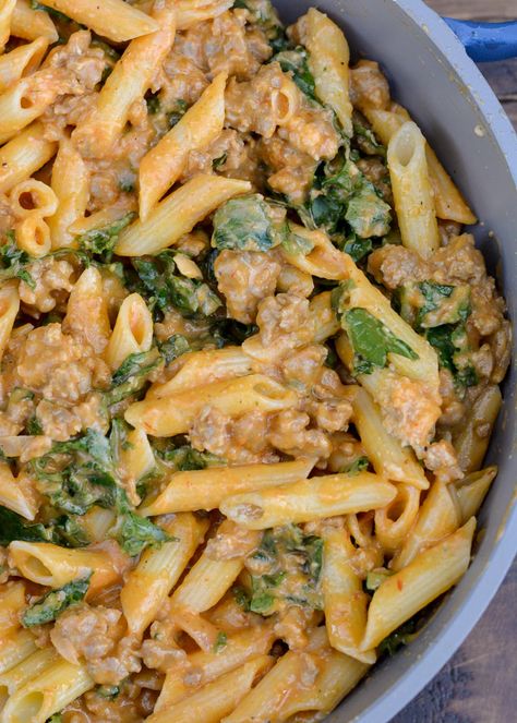 Sausage and Butternut Squash Pasta - It Starts With Good Food Sausage Kale Butternut Squash Pasta, Pasta With Butternut Squash And Sausage, Butternut Squash Italian Sausage Pasta, Squash Sausage Pasta, Sausage Butternut Squash Pasta, Pasta With Butternut Squash Sauce, Sausage Butternut Squash Recipes, Butternut Squash Pasta Casserole, Butternut Squash And Sausage Recipes