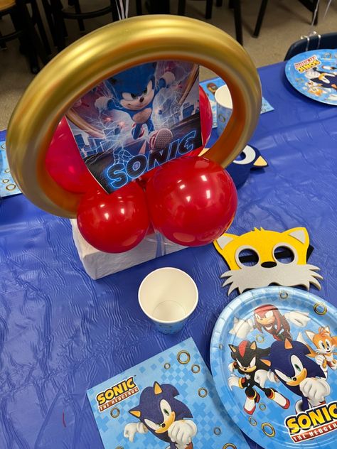 Sonic Party Centerpieces, Sonic Table Centerpiece, Hedgehog Party, Sonic Hedgehog, Sonic Party, Table Scape, Party Centerpieces, Table Centerpieces, Party Time