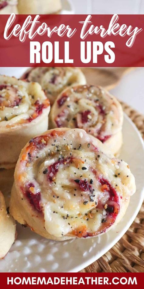 Stuffed Turkey Roll Ups Tipsy Housewife, Thanksgiving Leftover Pinwheels, Leftover Turkey Appetizer Recipes, Thanksgiving Turkey Roll Ups, Holiday Leftover Recipes, Turkey Crescent Roll Ups, Thanksgiving Leftover Appetizers, Leftover Turkey Appetizers, Turkey Pinwheel Appetizers