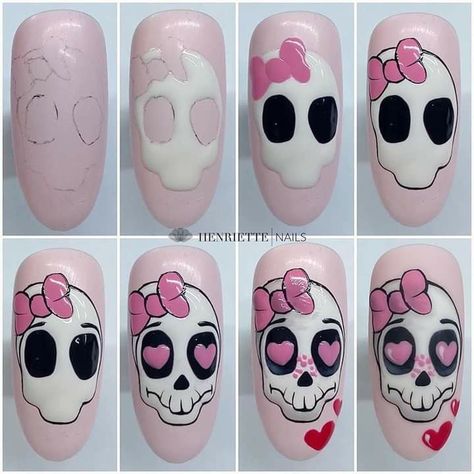 Monster High Nails, Halloween Nail Art Tutorial, Skull Nail Art, Halloween Nails Diy, Horror Nails, Holloween Nails, Skeleton Love, Skull Nails, Beauty Hacks Nails