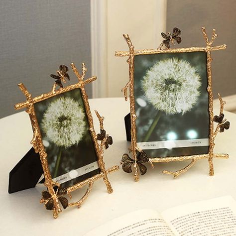 Golden Picture Frames, Butterfly Photo, Metal Photo Frames, Butterfly Photos, Family Frames, Hanging Wall Mirror, Gold Picture Frames, Velvet Color, Table Top Display